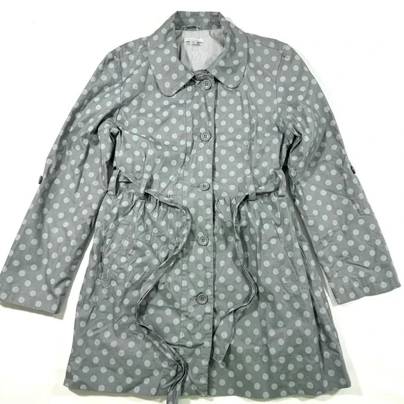 Garnet Hill Polka Dot Jacket Lined Lightweight Grey - Picture 1 of 8